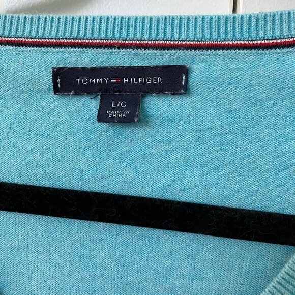 Y2K Tommy Hilfiger Sweater Womens L Prep Academia V-neck Argyle Cotton Knit - Picture 2 of 6